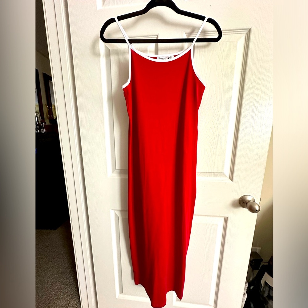 Noisy May Red Maxi Dress with White Trim